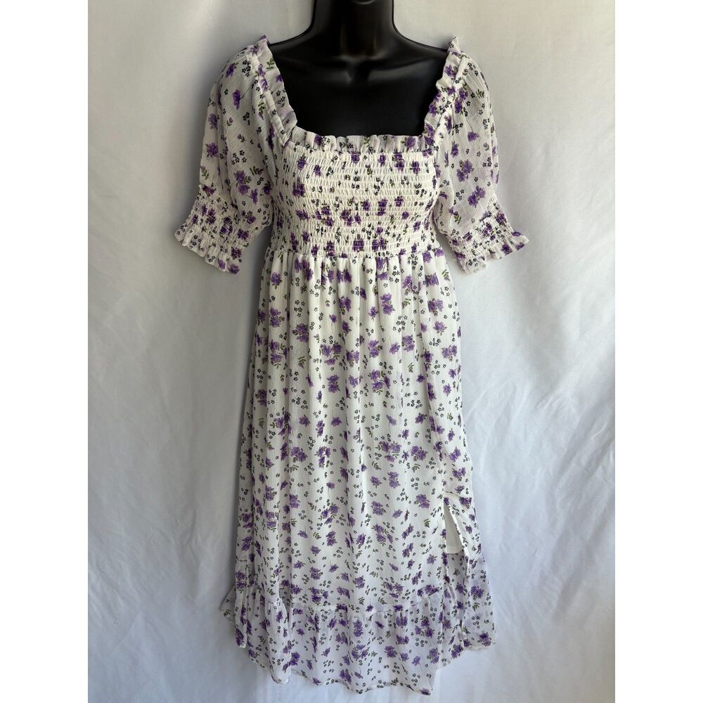 Violet Romance Midi Floral White Dress Size 2 Ruffle Hem Cottagecore Prairie